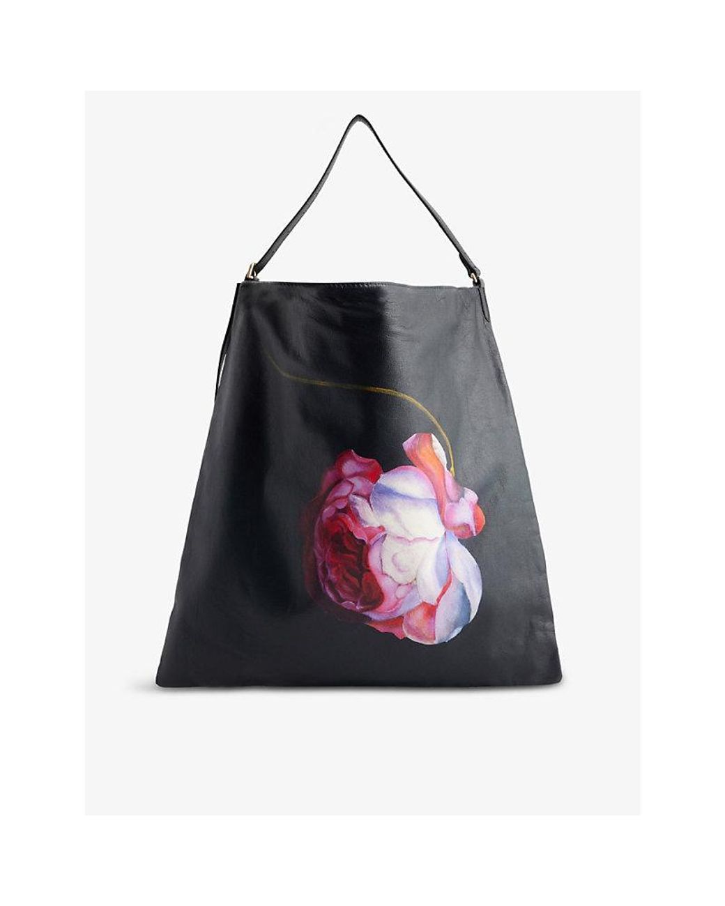 Dries Van Noten Flower-print Square Leather Tote Bag in Black | Lyst