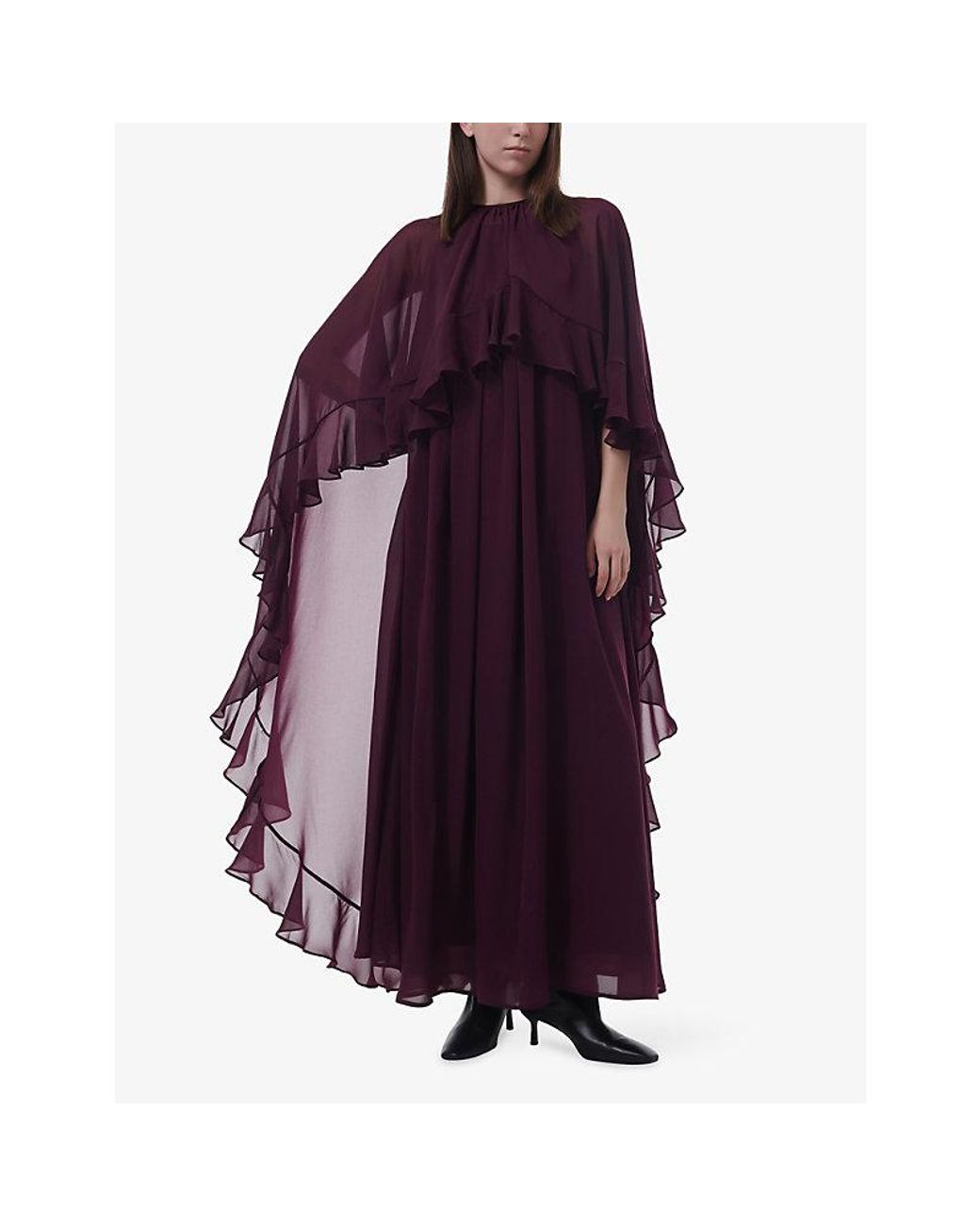 eem Purple Frilled Cape Woven Maxi Kaftan