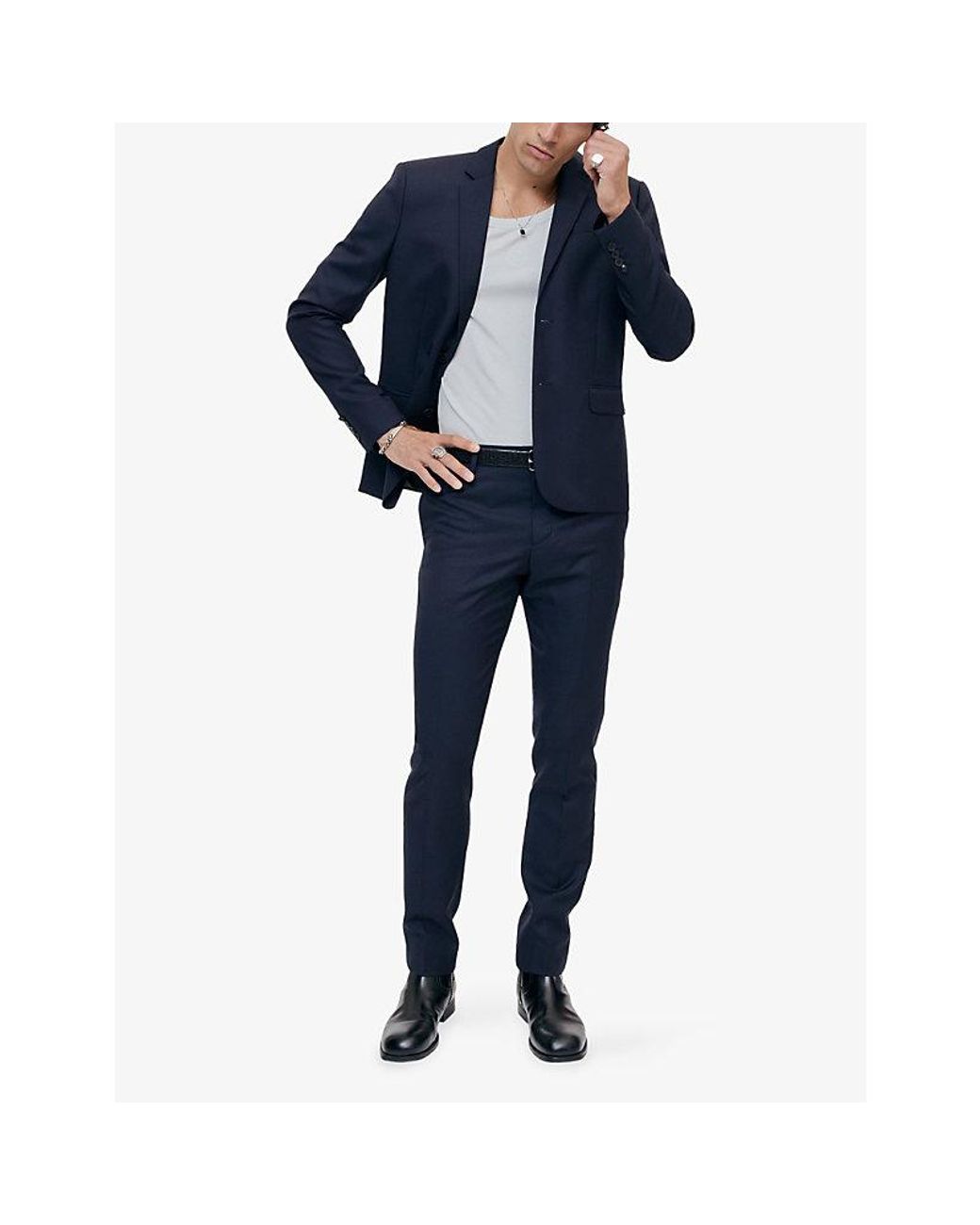 The Kooples Blue Straight-Cut Single-Breasted Wool Blazer for men