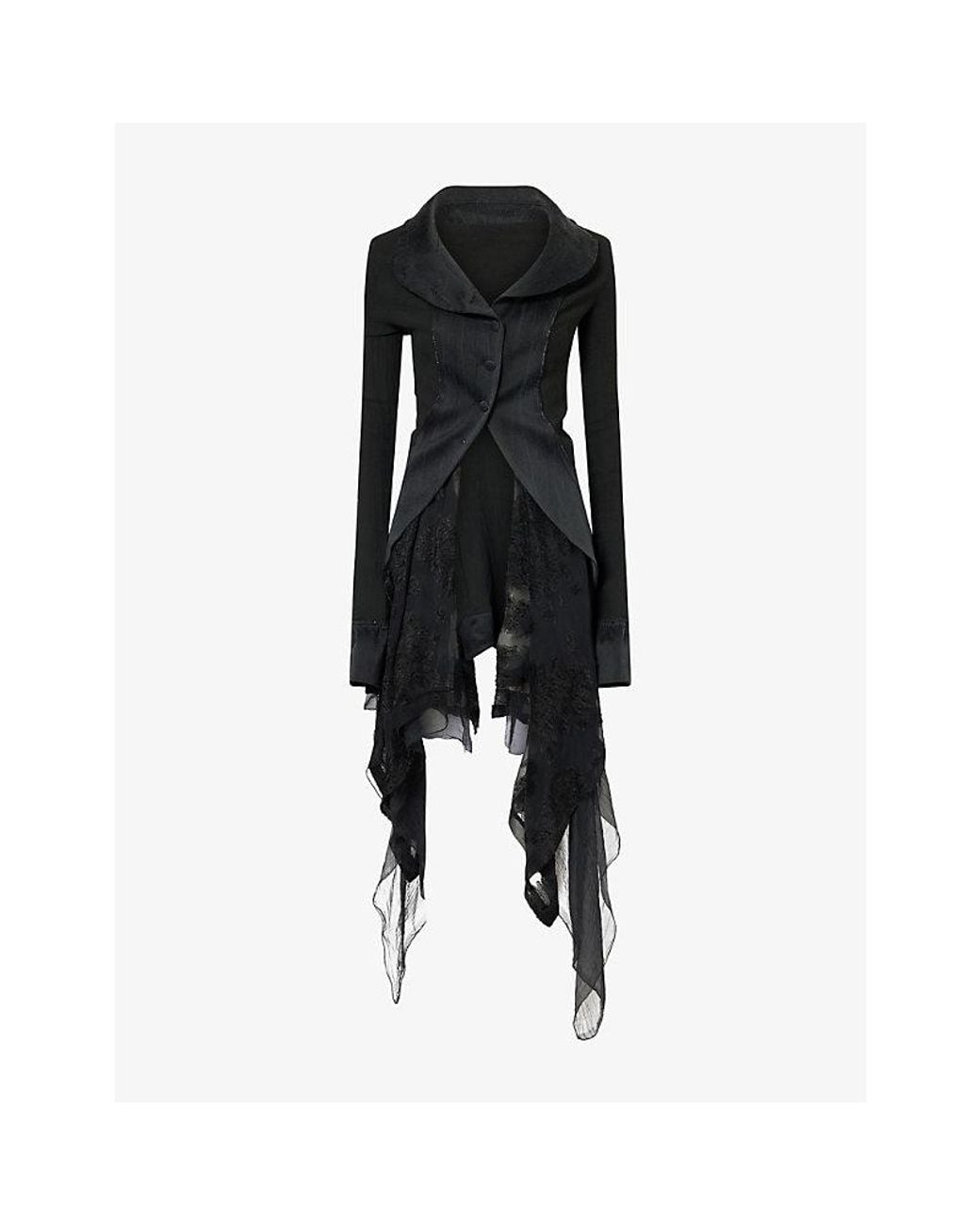 Marc Le Bihan Black Floral Lace-Jacquard Stretch-Woven Jacket