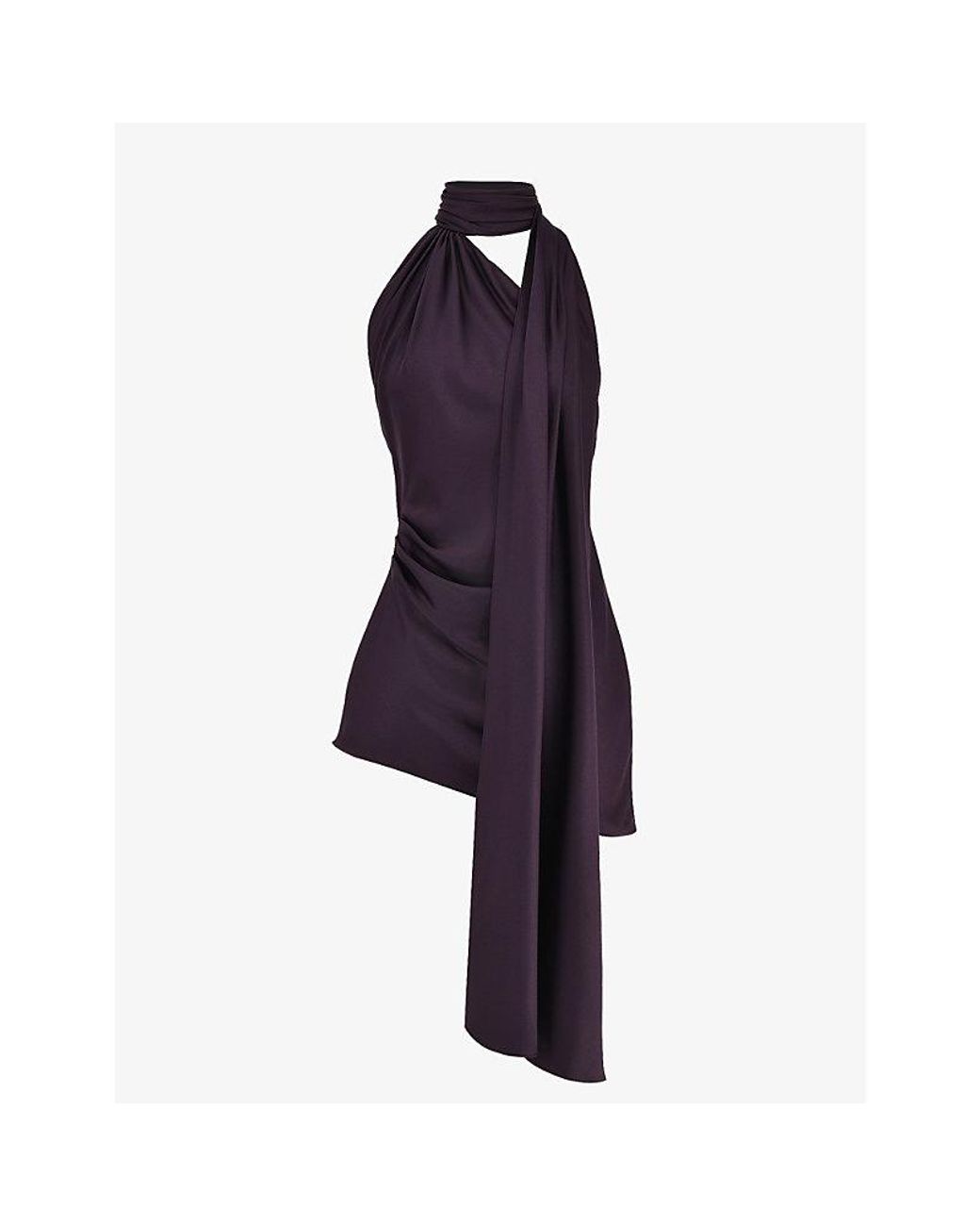 House Of Cb Purple Aida Asymmetric Satin Mini Dress