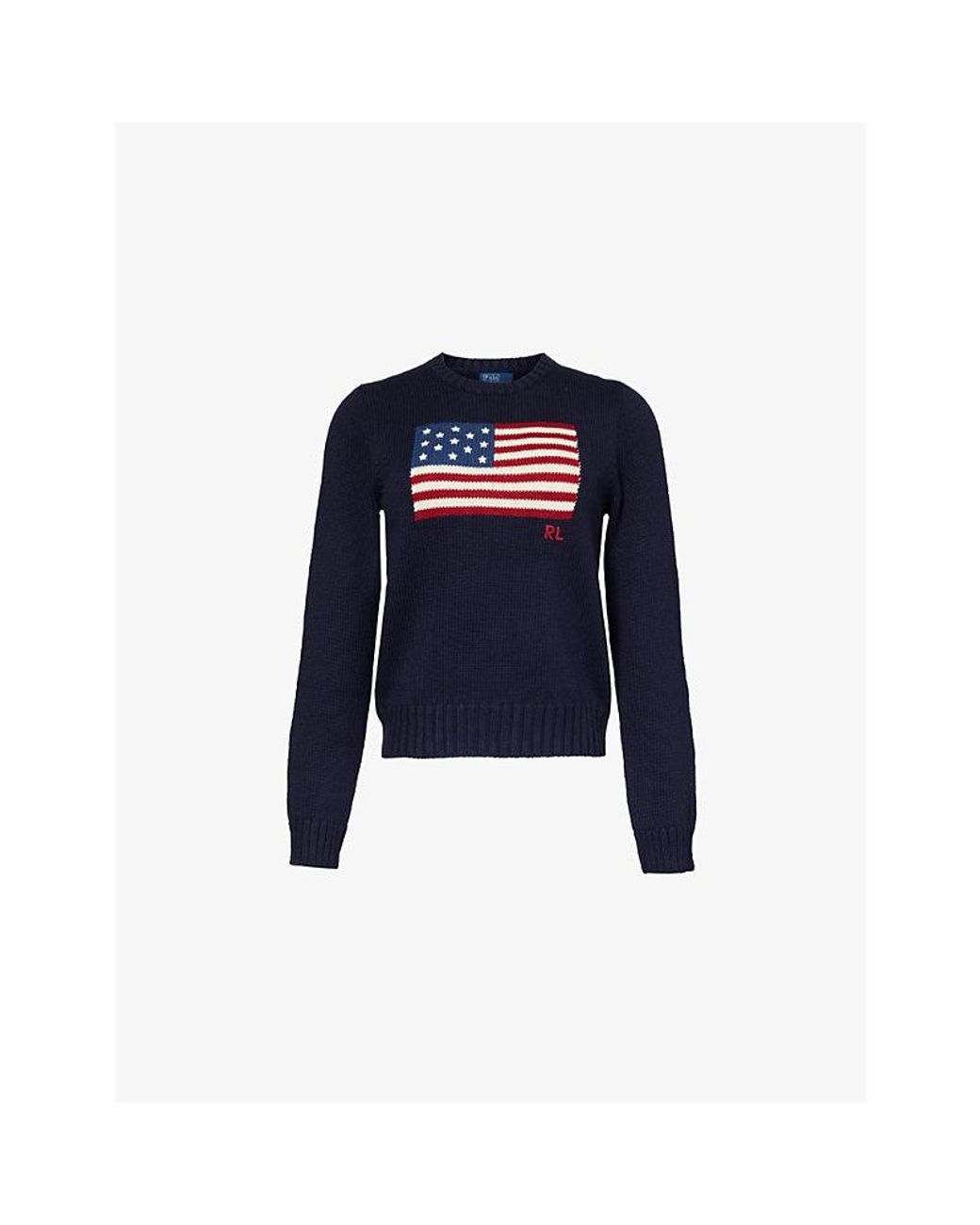 Polo Ralph Lauren Blue American Flag-Intarsia Regular-Fit Cotton Jumper