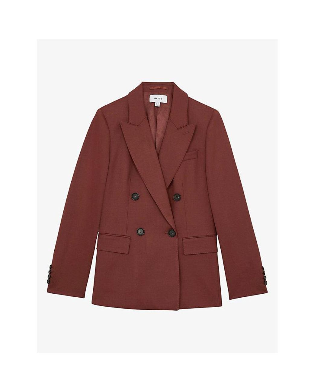 Reiss Red Solene Double-Breasted Wool-Blend Blazer