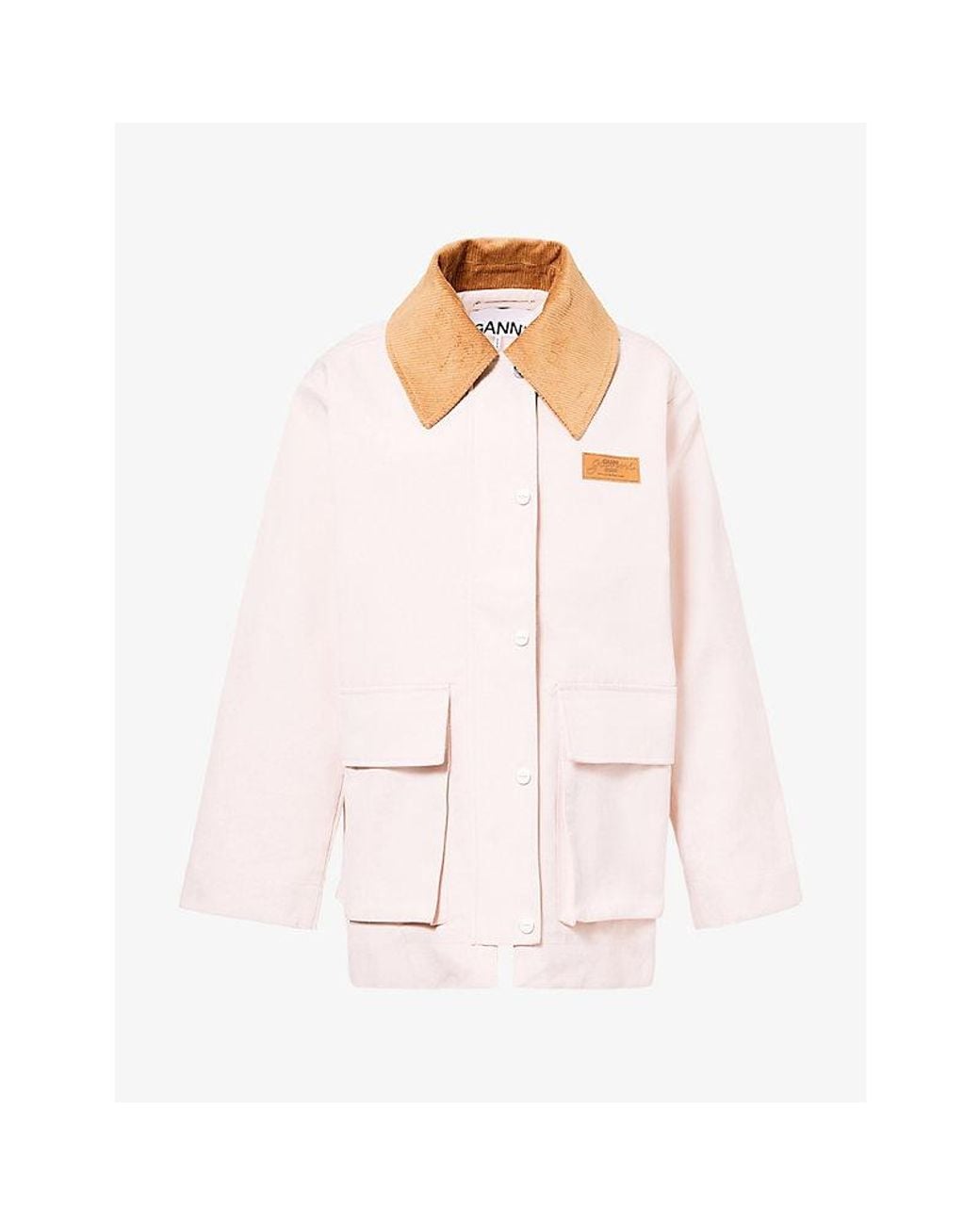 Ganni Pink Primrose Contrast-Collar Twill Jacket