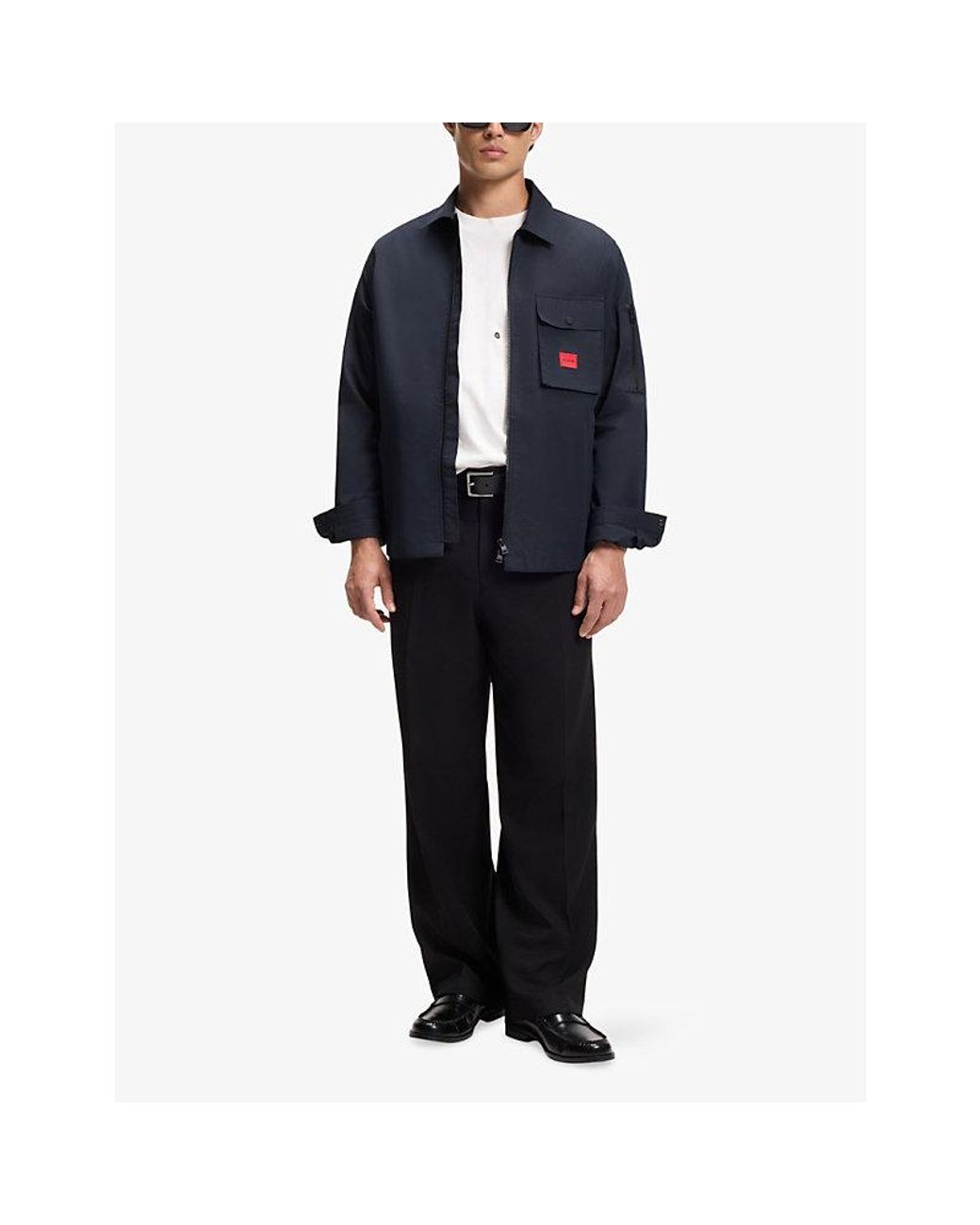 HUGO Blue Brand-Patch Oversized-Fit Cotton-Blend Overshirt for men