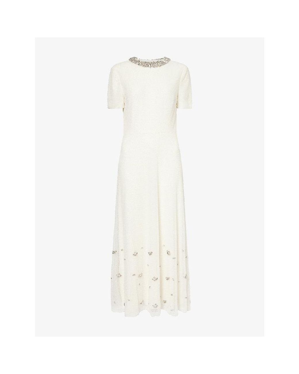 Roland Mouret White Crystal-Embellished Beaded Midi Dress