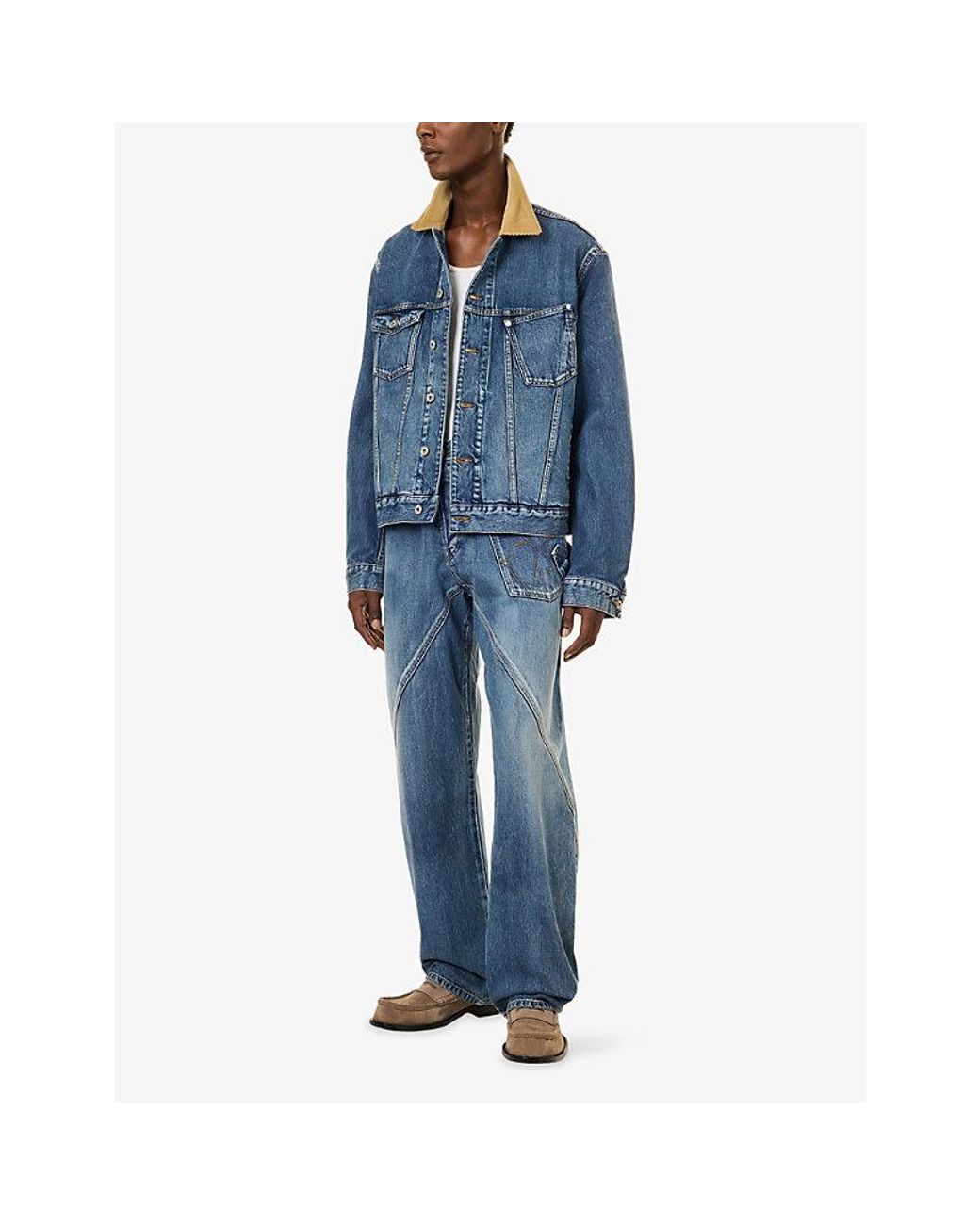 J.W. Anderson Blue Corduroy-Collar Boxy-Fit Denim Jacket for men