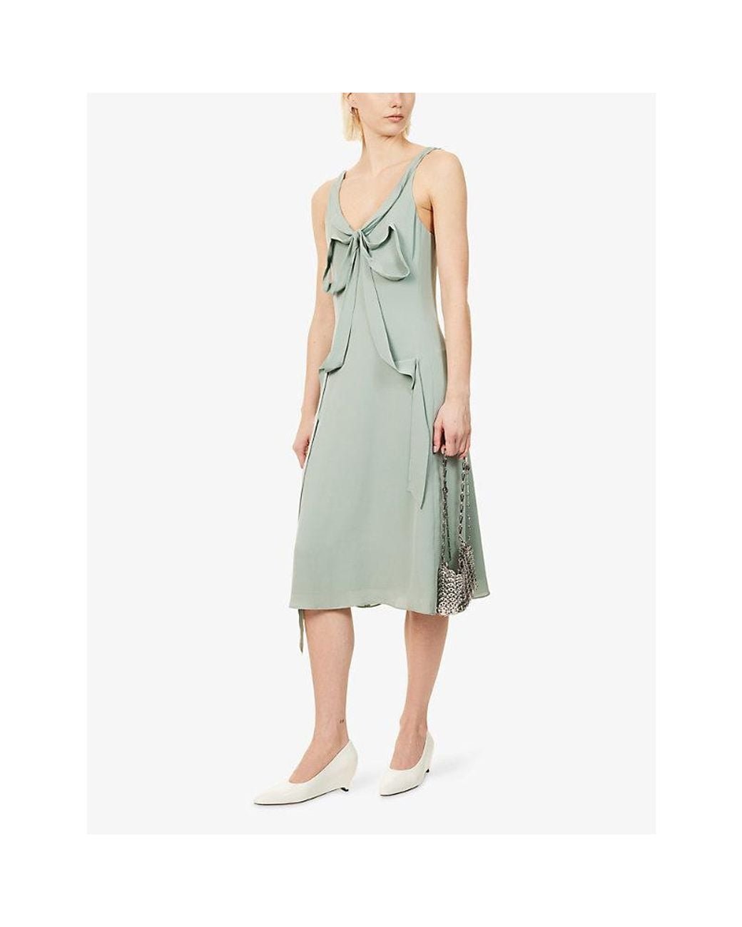 Acne Green Bow Sleeveless Silk Midi Dress