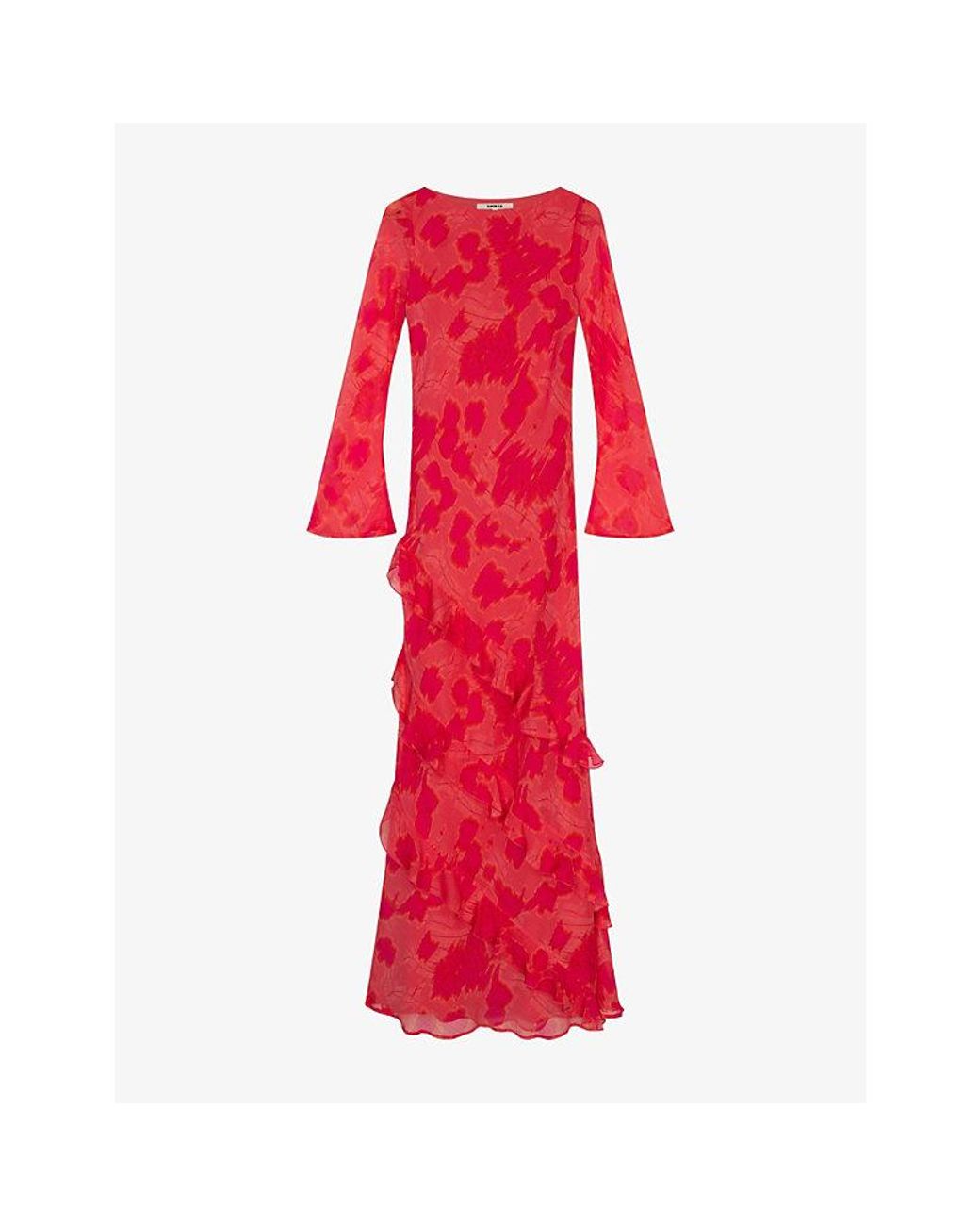 OMNES Red Bridie Blur-Print Chiffon Maxi Dress