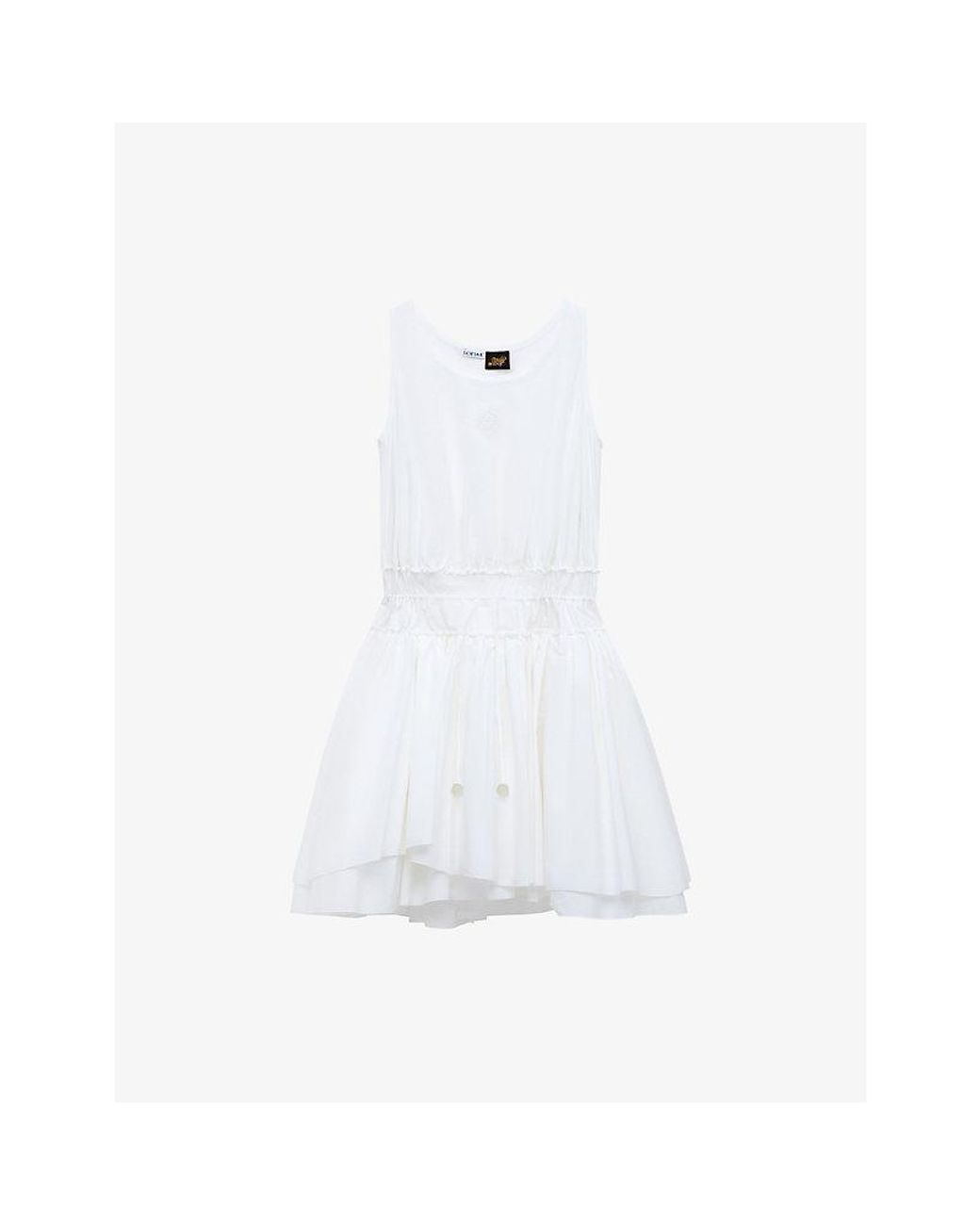 Loewe White X Paula's Ibiza Drawstring-Waist Layered Cotton-Jersey Mini Dress