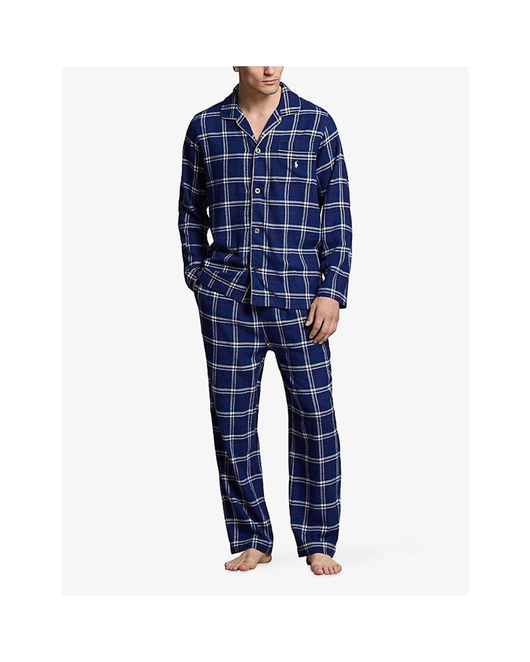 Polo Ralph Lauren Blue Plaid Relaxed-Fit Flannel Pyjama Set for men