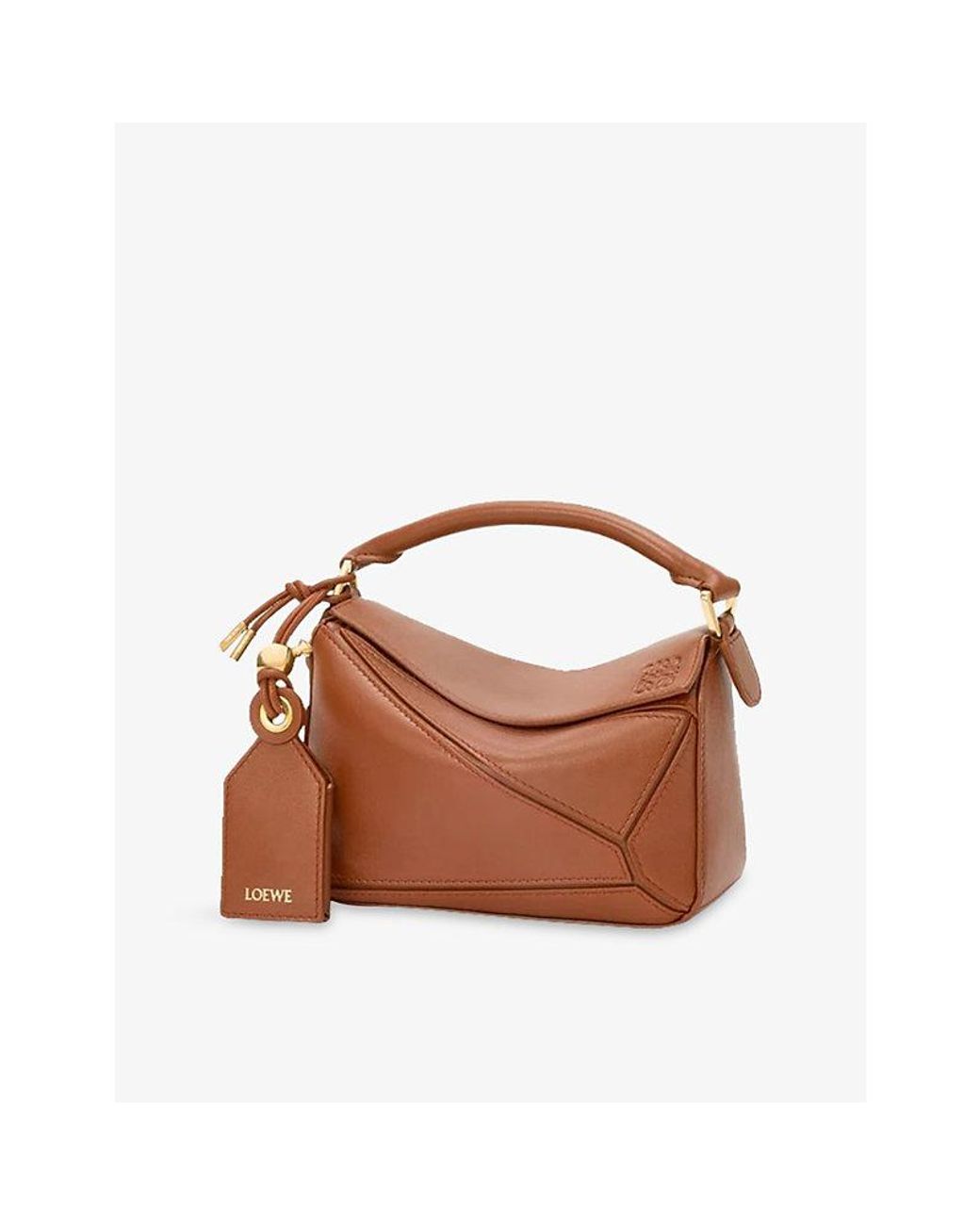 Loewe Brown Featherlight Puzzle Mini Leather Top-Handle Bag