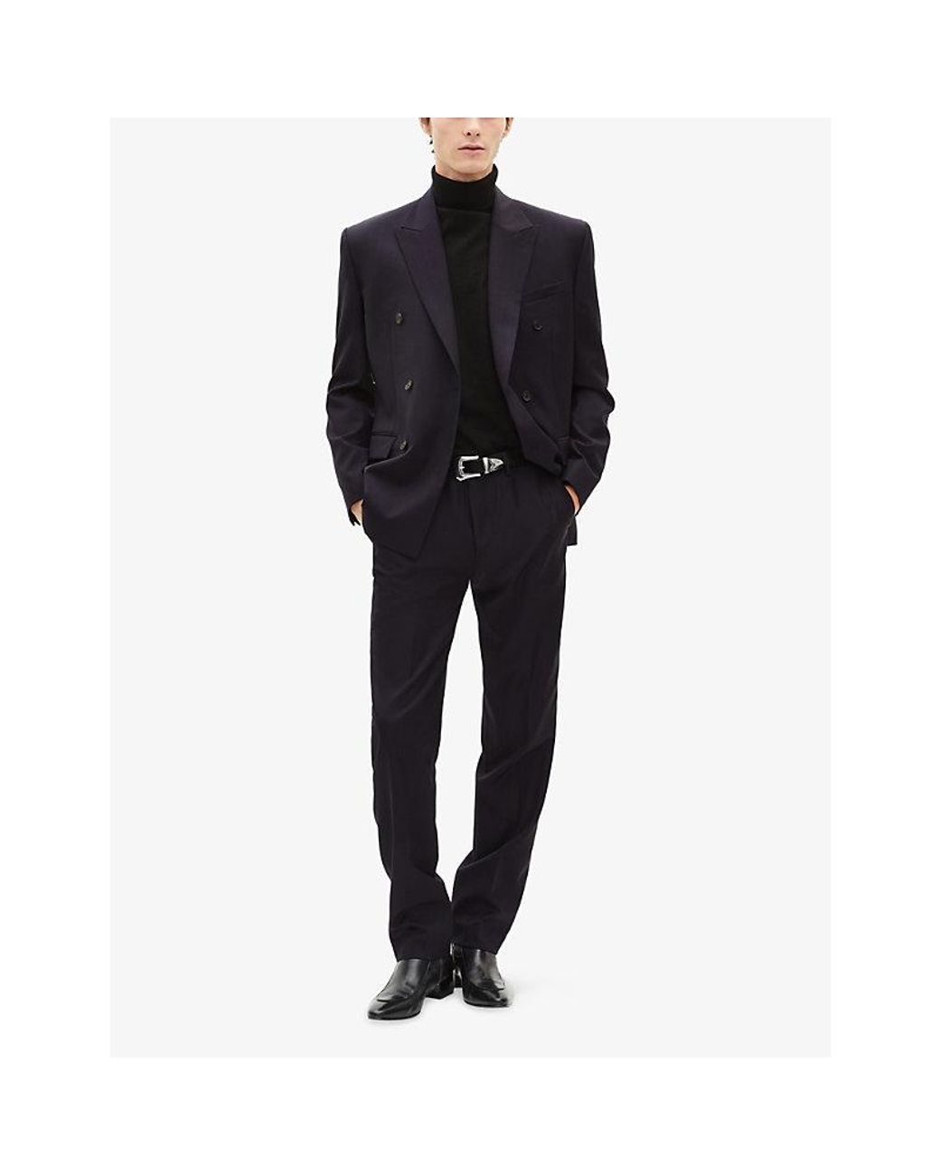 The Kooples Blue Double-Breasted Peak-Lapel Wool Blazer for men