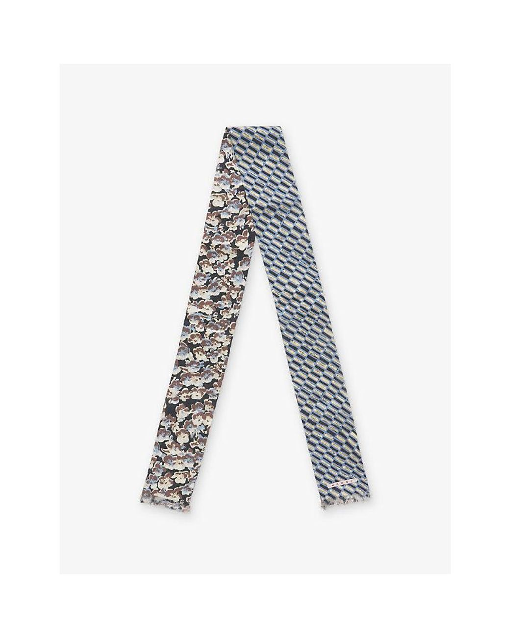 Marni Blue Printed Slim Silk Scarf