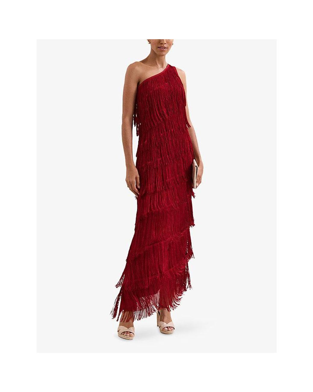Phase Eight Otto Fringed Slim-Fit Woven Maxi Dress in Red | Lyst