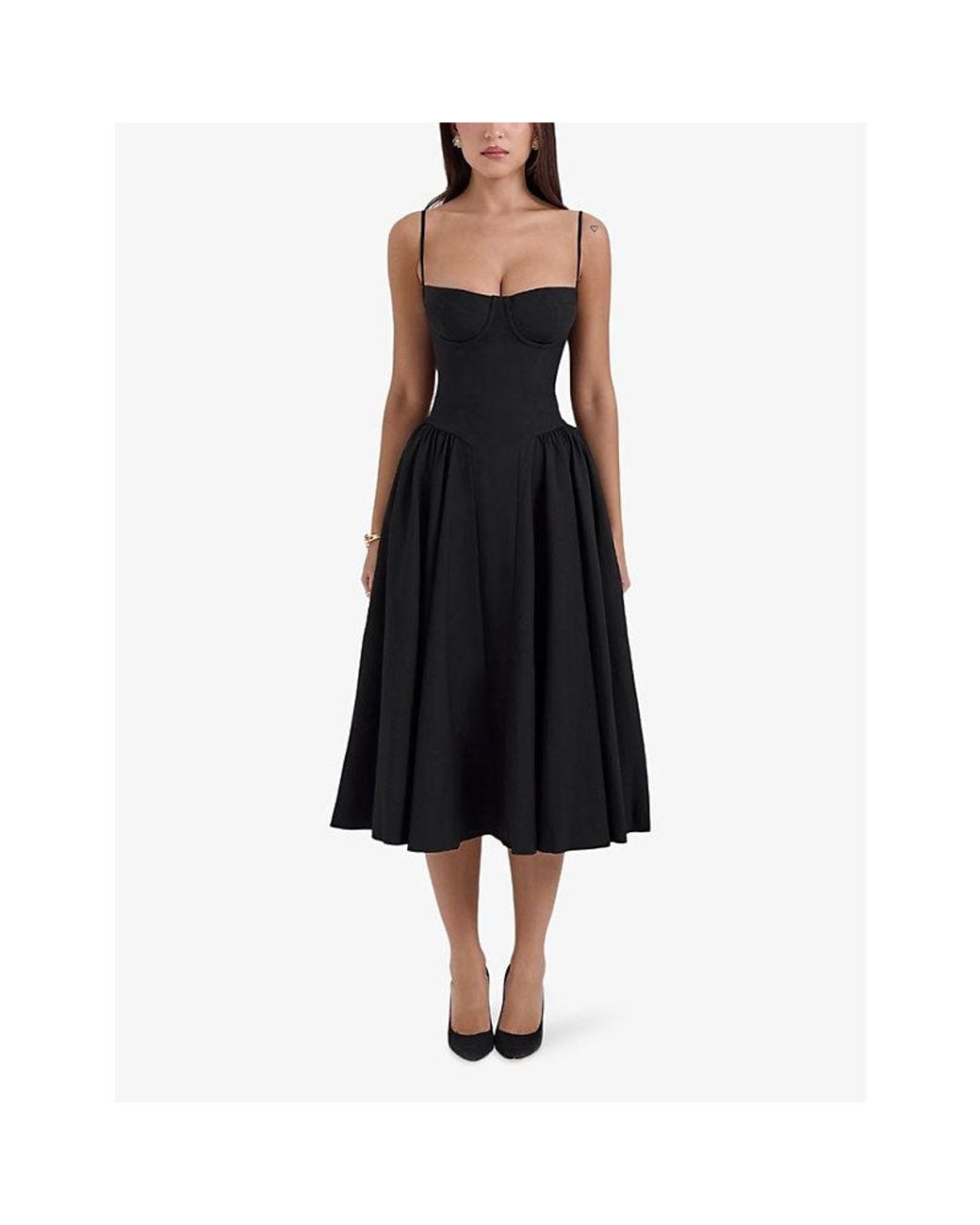 House Of Cb Samaria Corseted Woven Midi Dress in Black