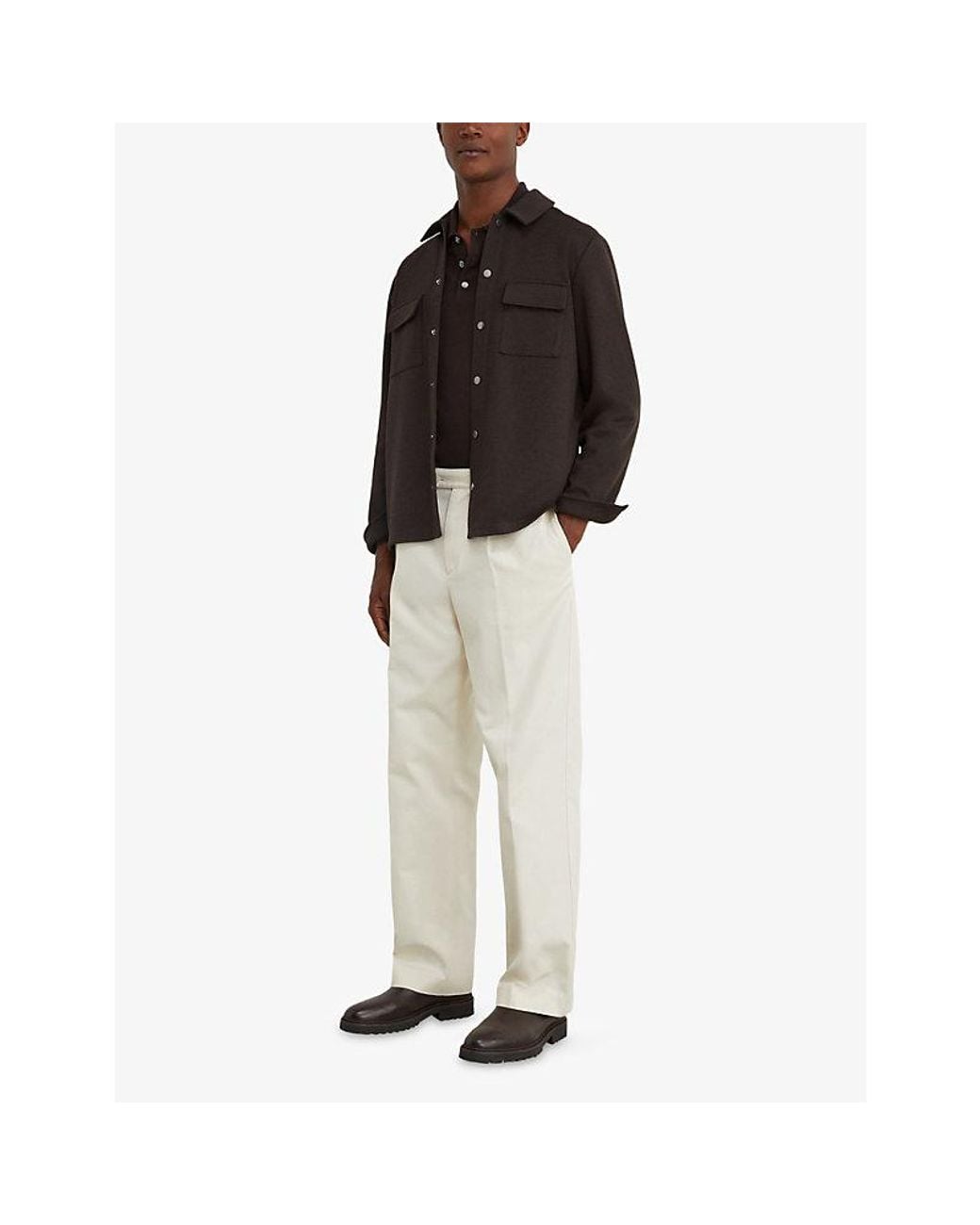 Reiss Black Stellan Patch-Pocket Wool And Silk-Blend Overshirt for men
