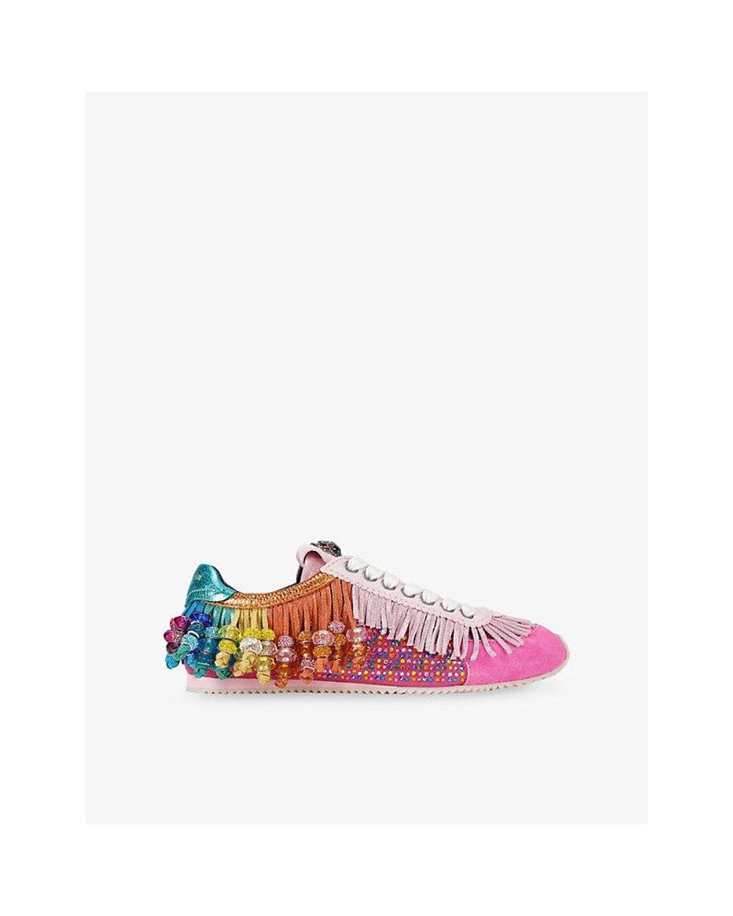 Kurt Geiger Pink Islington Fringe Suede And Woven Trainers