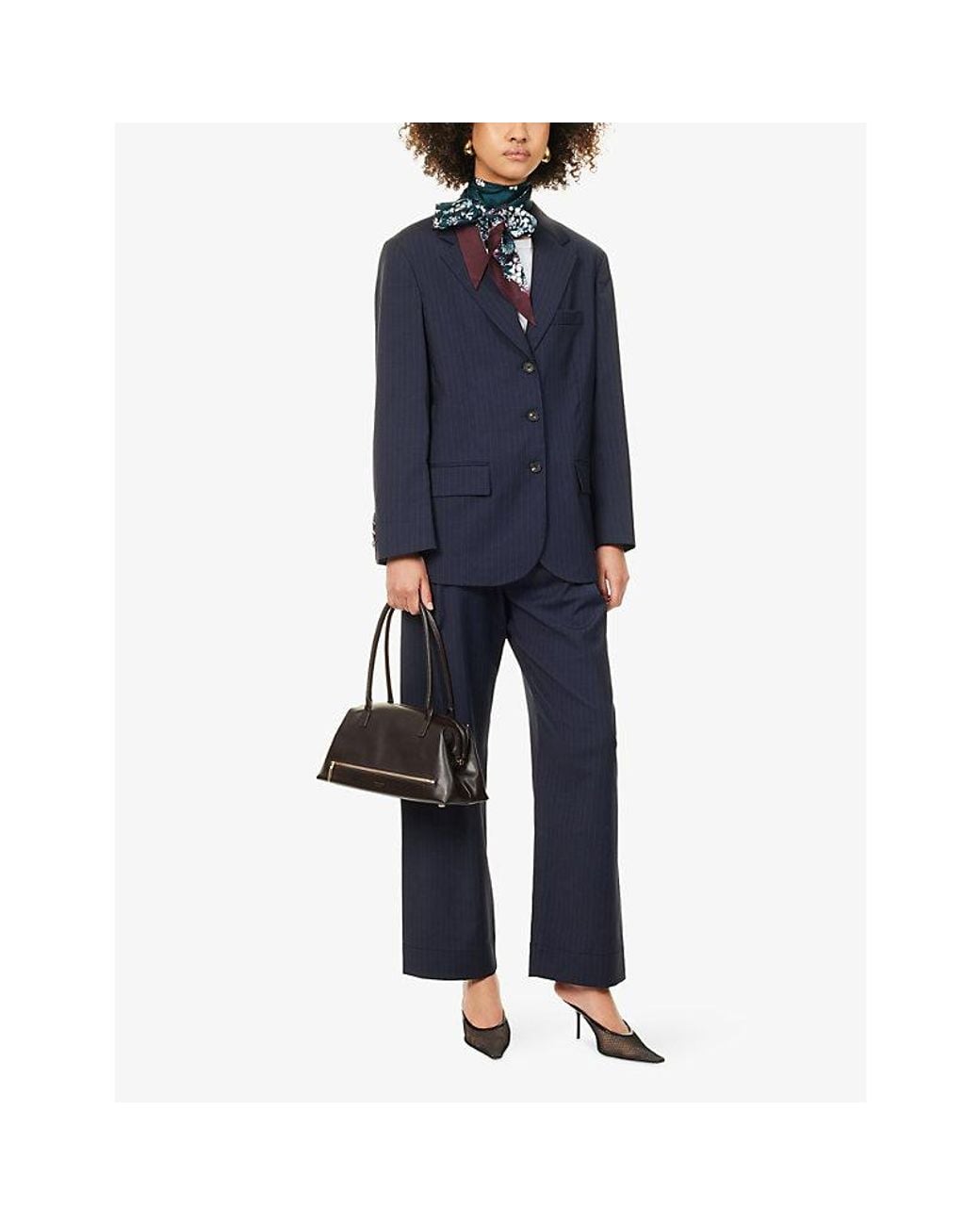 ME+EM Blue Pinstripe Oversized Wool-Blend Blazer