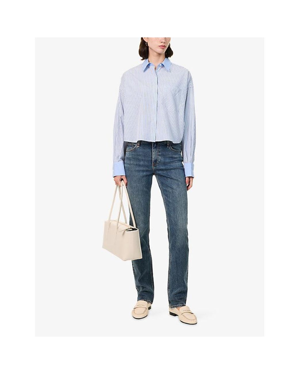 Rag & Bone Blue Marin Multi Stripe Cotton Shirt