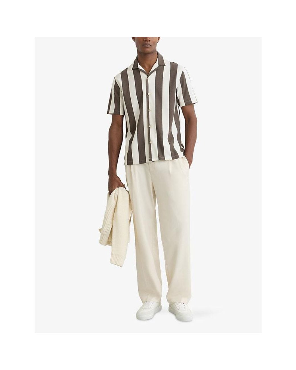 Reiss Multicolor Dexter Cuban-Collar Block-Stripe Stretch-Woven Shirt for men