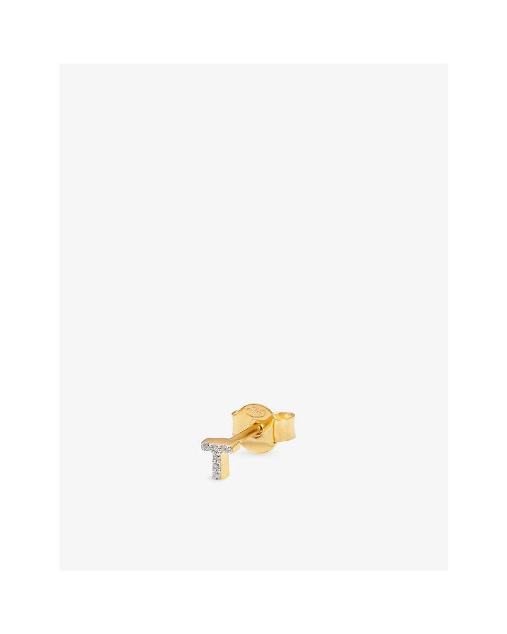 Missoma Metallic Initial T Pave Initial 18Ct Vermeil And Cubic Zirconia Single Stud Earring
