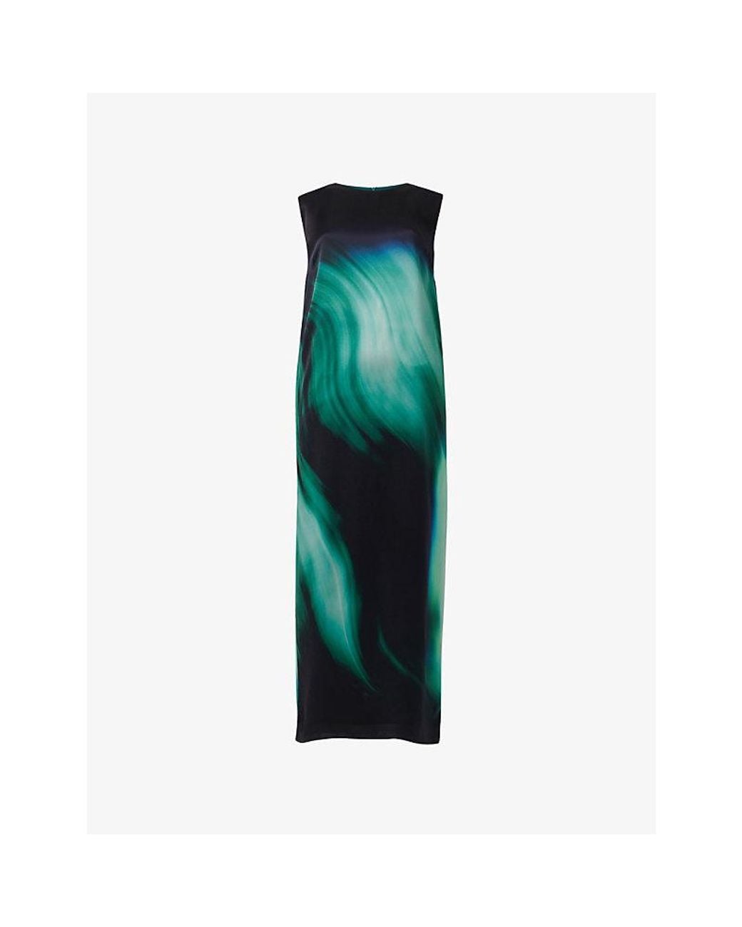 eem Green Sleeveless Printed Silk Midi Dress