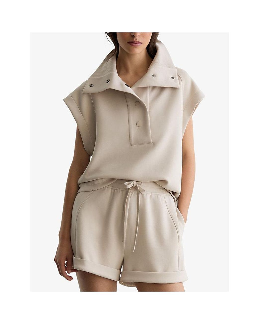 Reiss Natural Phoebe Funnel-Neck Jersey Top