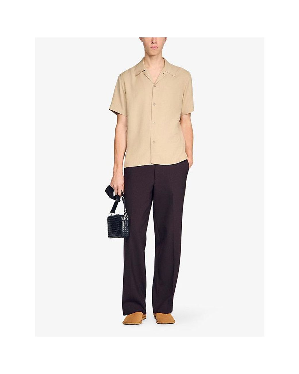 Sandro Natural Shark-Collar Relaxed-Fit Woven Shirt for men
