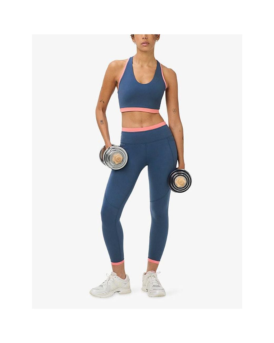 Sweaty Betty Blue Power 7/8 Colour-Block Stretch-Woven Gym Leggings