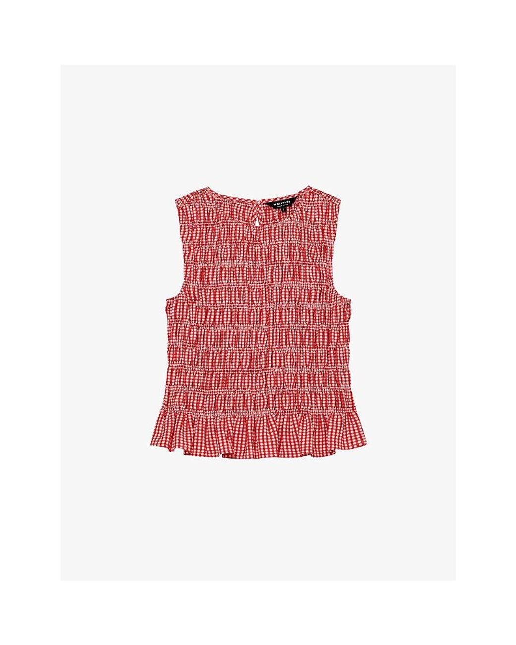 Whistles Gingham-Print Shirred Woven Top