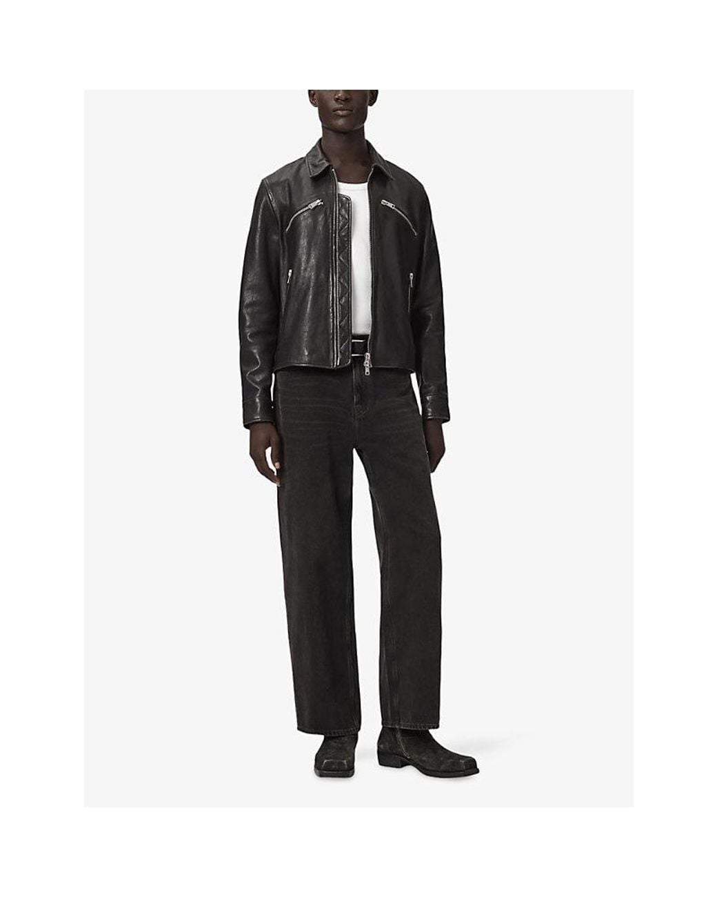 AllSaints Black Verdi Slim-Fit Leather Jacket for men
