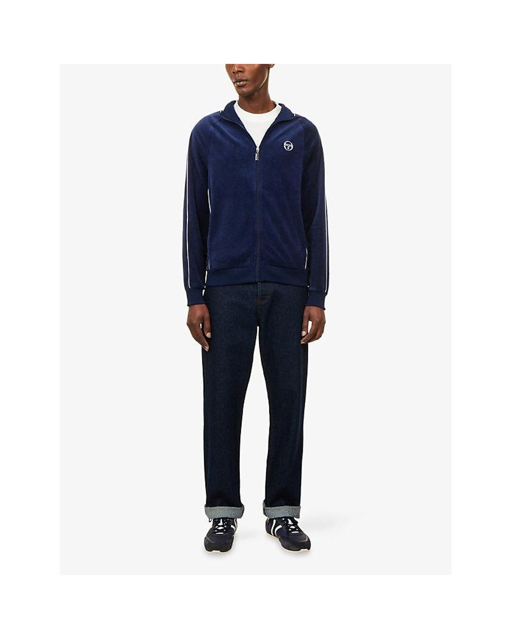 Sergio Tacchini Blue Tasso Logo-Embroidered Velour Track Top for men