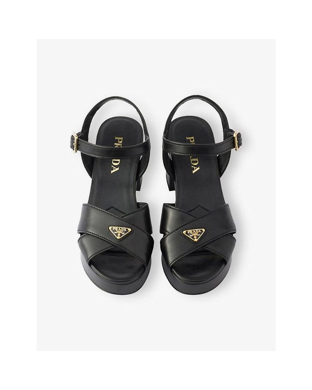 Prada Black Logo-Plaque Platform Leather Heeled Sandals