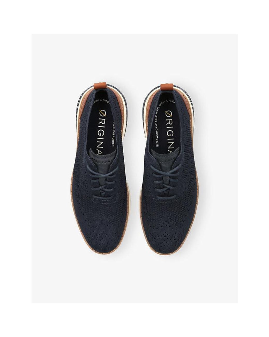 Cole Haan Blue Zerøgrand Wingtip Stitchlite Knitted Oxford Shoes for men