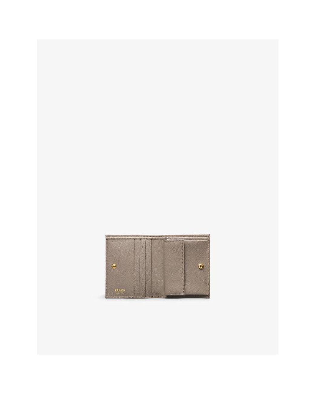 Prada Gray Logo-Plaque Small Saffiano Leather Wallet