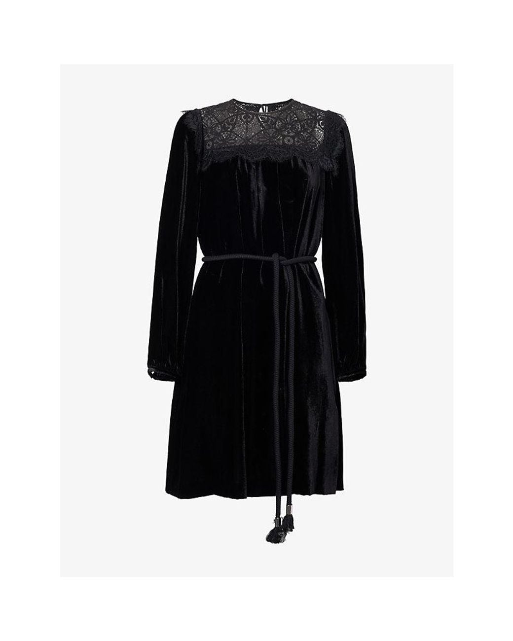 Weekend by Maxmara Black Lace-Trim Velvet Mini Dress