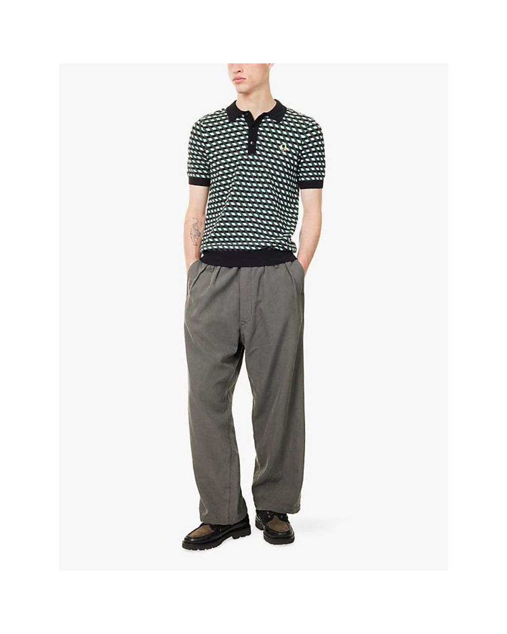 Fred Perry Multicolor Geometric-Knit Short-Sleeve Knitted Polo Shirt for men