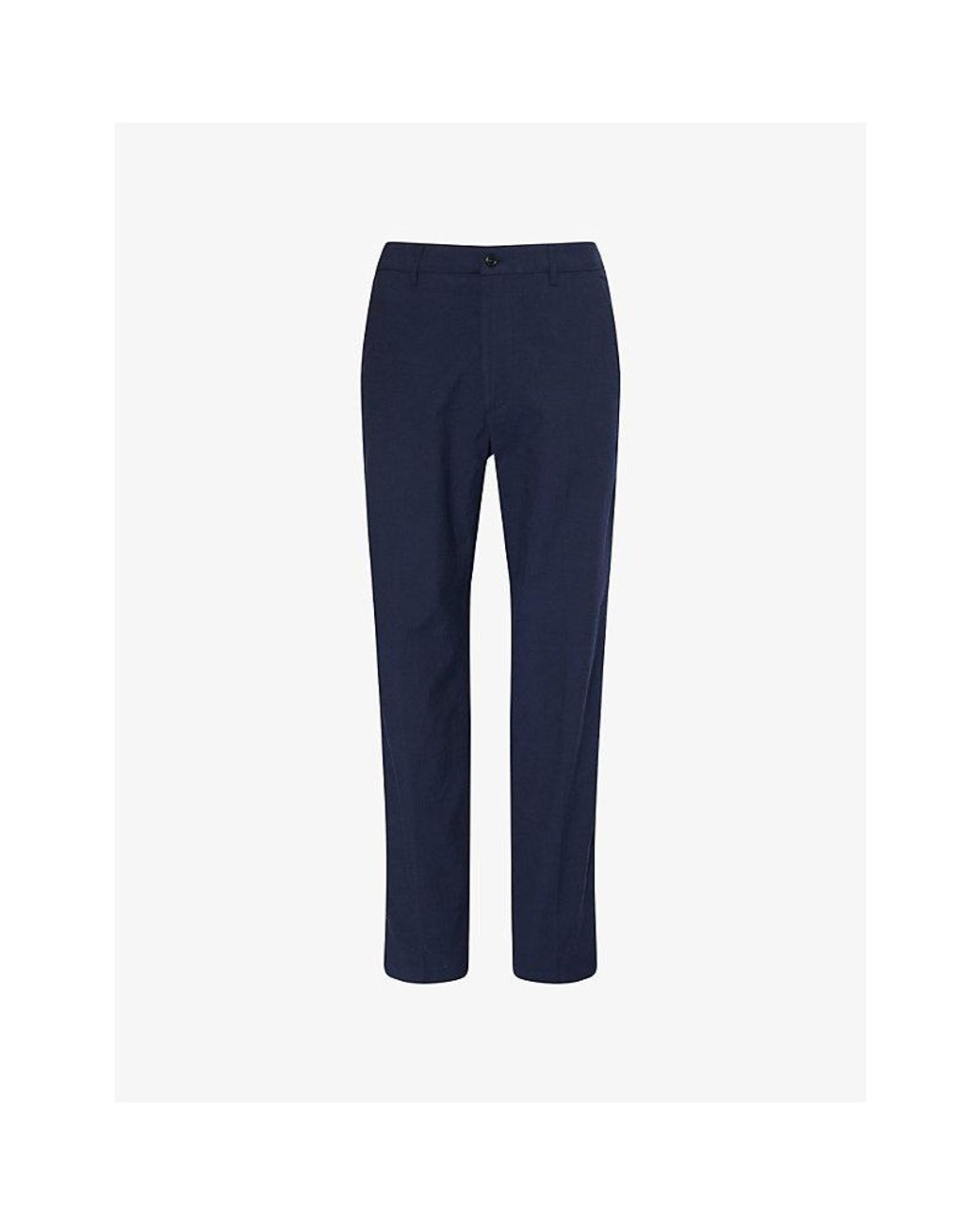Dunhill Blue Ribbed Tapered-Leg Cotton And Linen Trousers for men