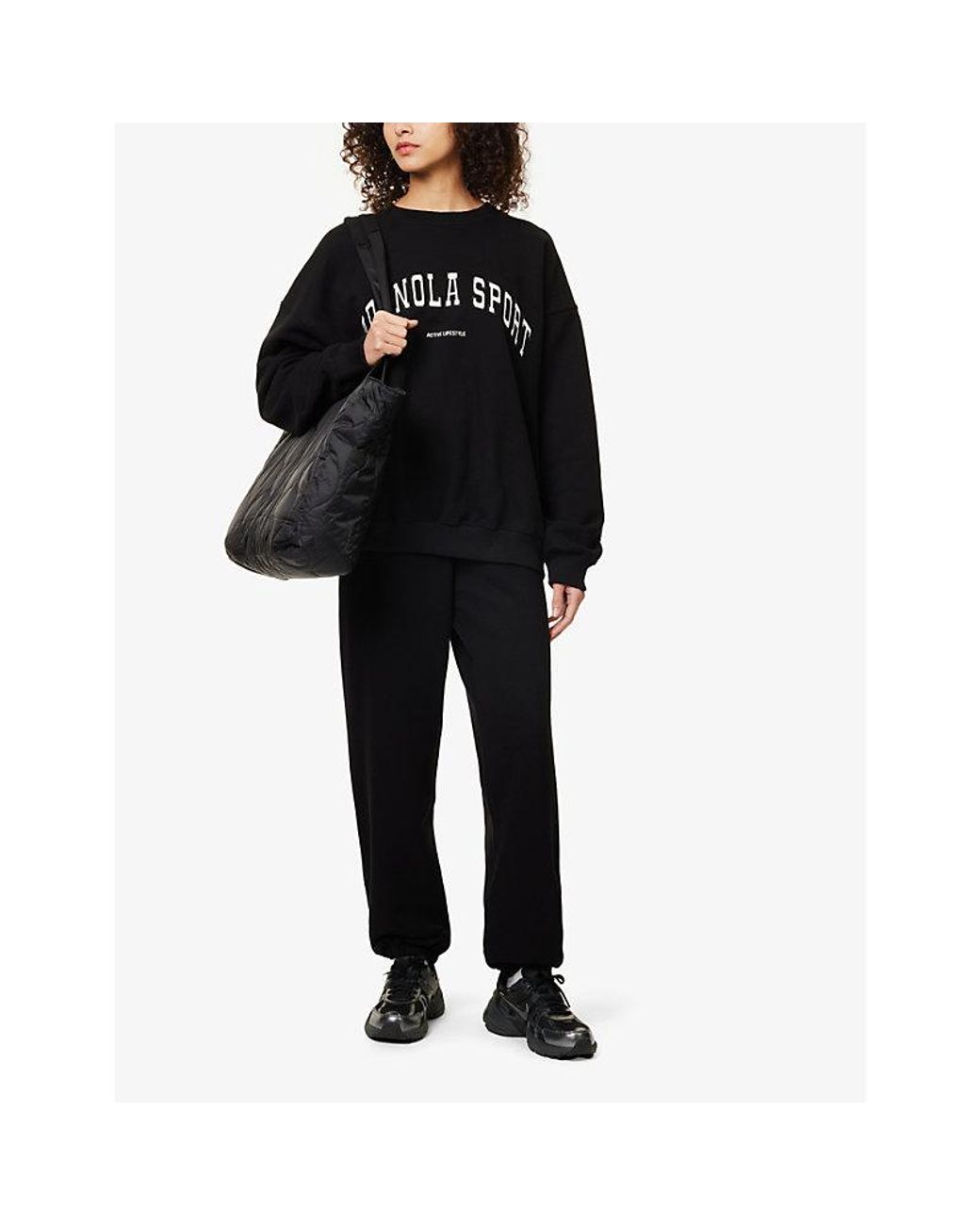 ADANOLA Black Logo-Embroidered Straight-Leg Cotton-Jersey Jogging Bottoms