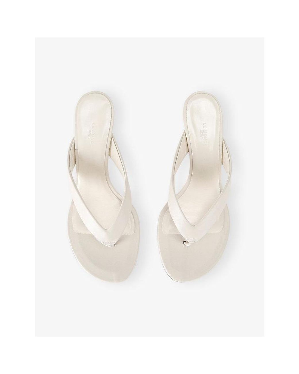 Le Monde Beryl White Micro Wedge Thong-Strap Leather Sandals
