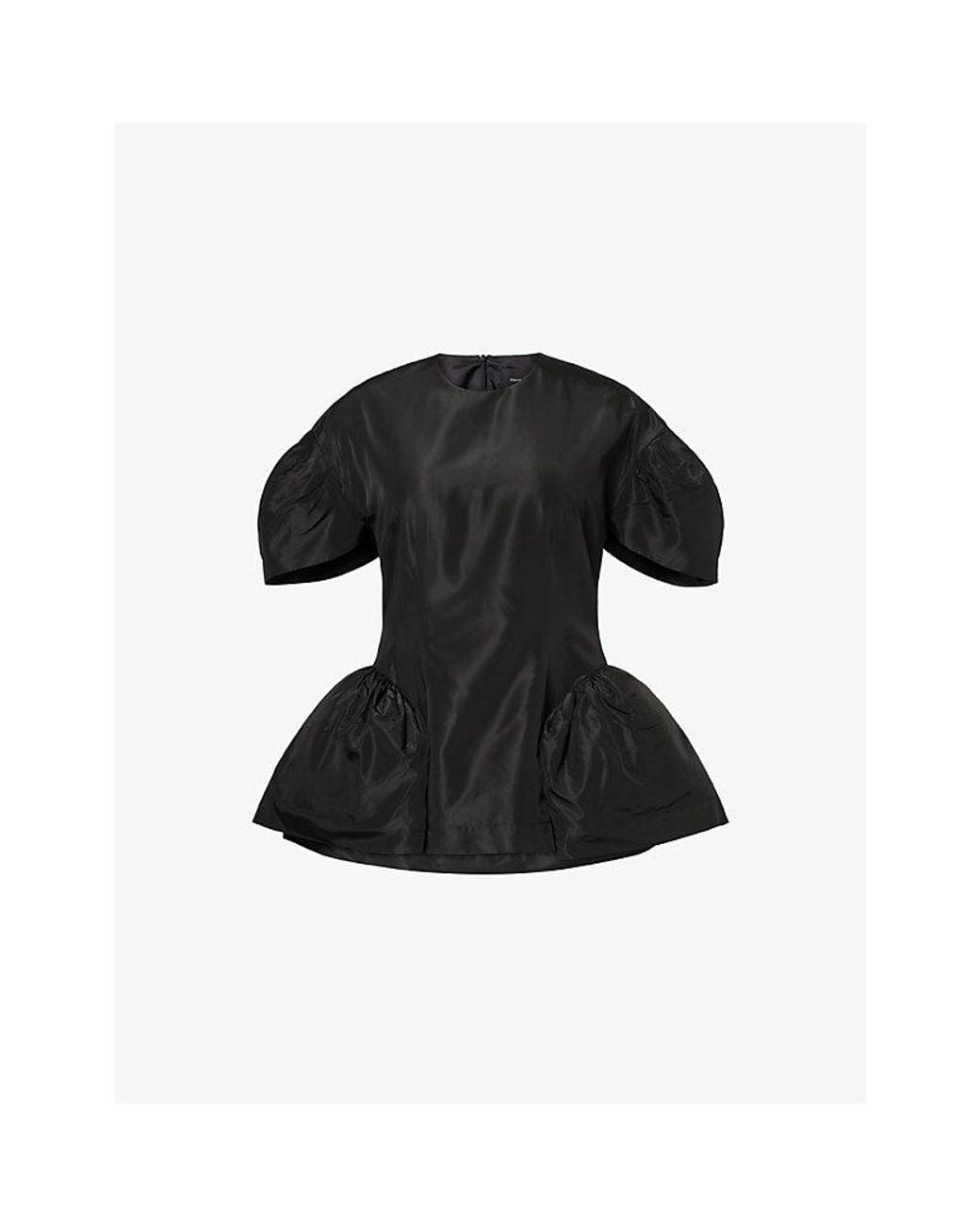 Simone Rocha Black Short-Sleeve Peplum Satin Top