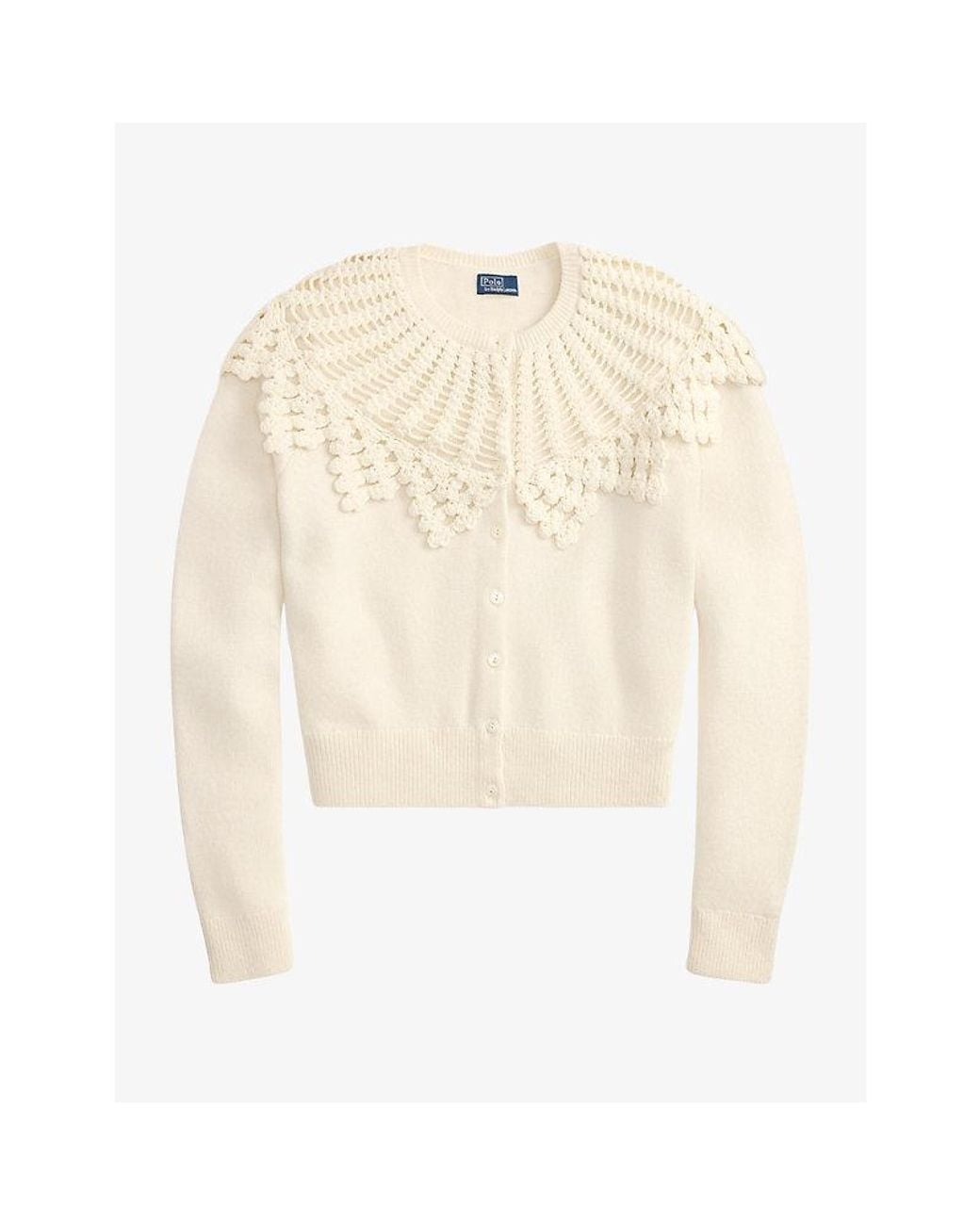Polo Ralph Lauren White Crochet Long-Sleeve Wool-Alpaca Blend Cardigan