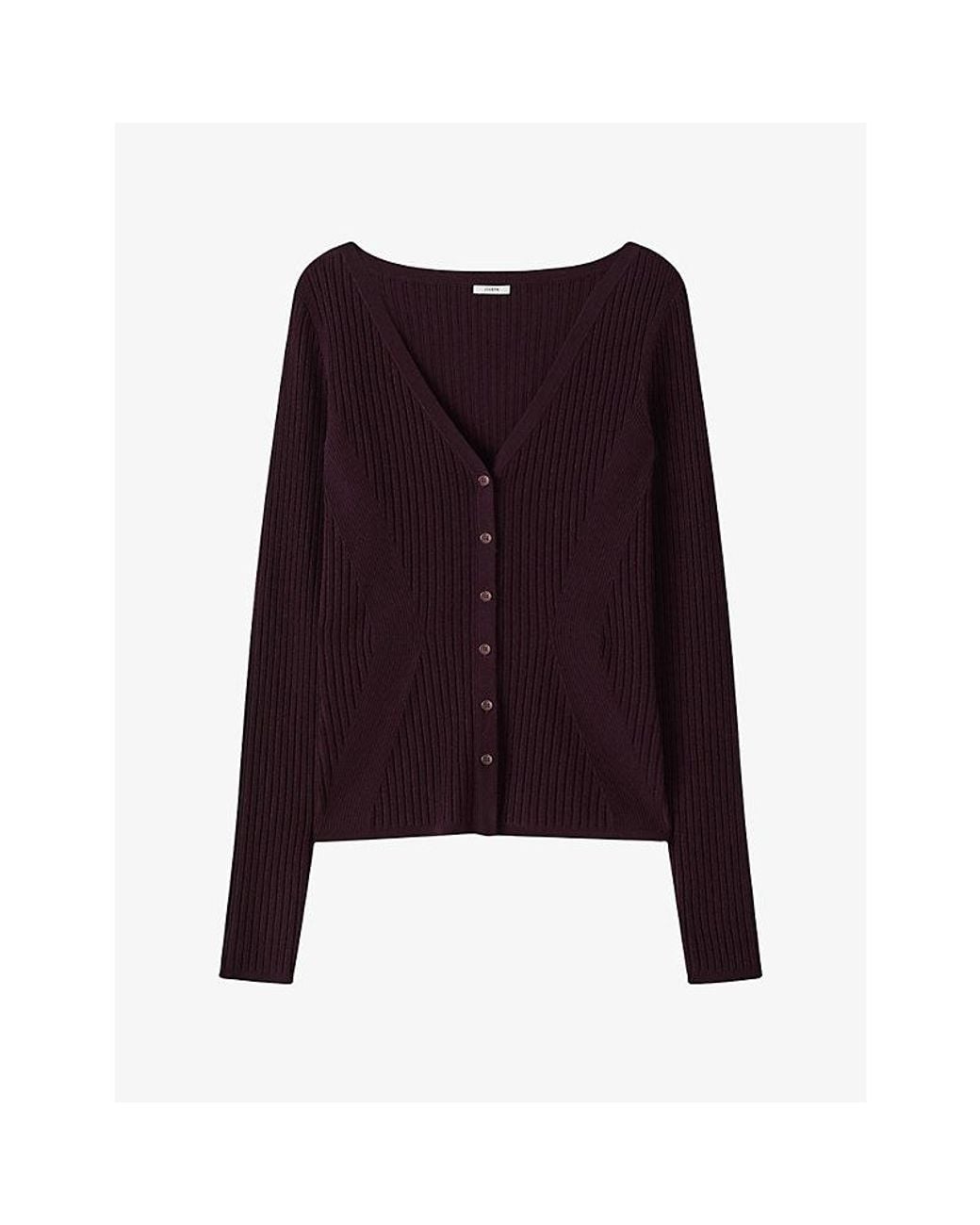 Joseph Purple Alba Rib Merino-Wool Blend Cardigan