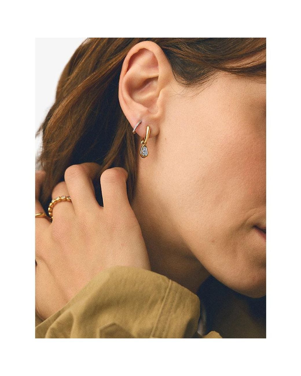 Missoma Metallic Molten Teardrop Pavé 18Ct-Plated Brass Hoop Earrings