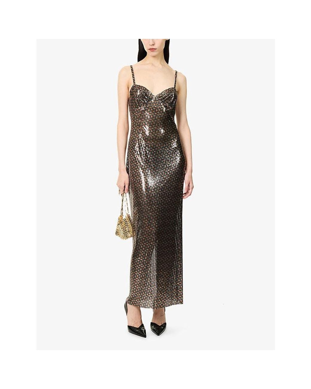 Rabanne Brown Floral Chainmail Midi Dress