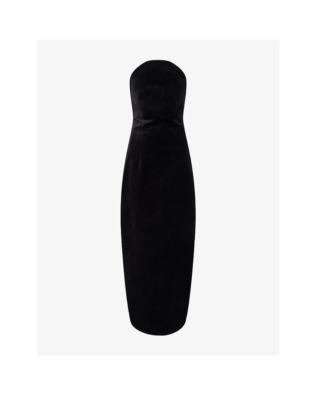 A.W.A.K.E. MODE Black Strapless Ruffled Velvet Maxi Dress