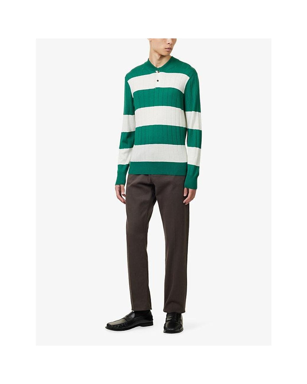 Dunhill Green Striped Ribbed Cashmere-Blend Rugby Jumper for men