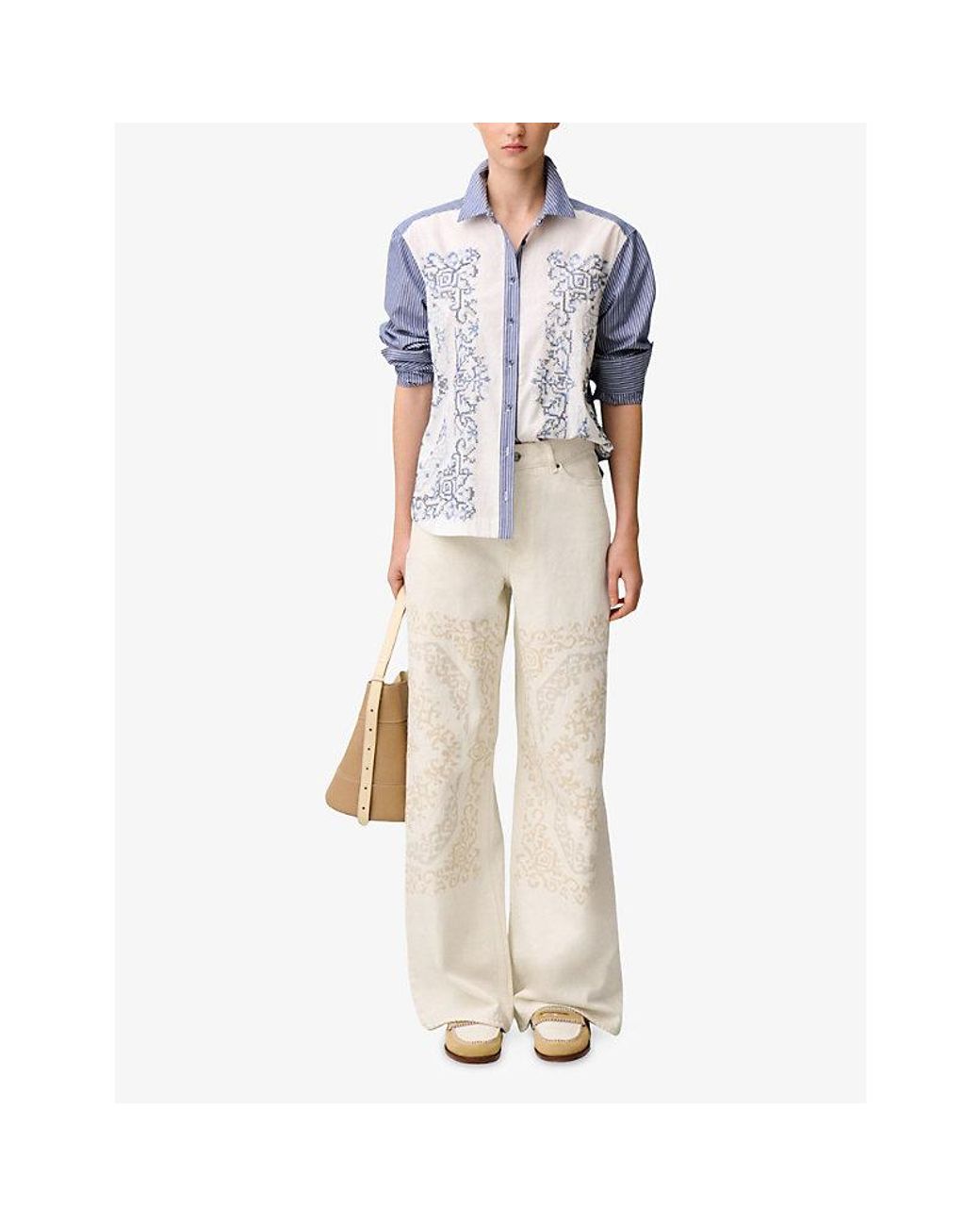Claudie Pierlot White Wide-Leg Embroidered Denim Jeans