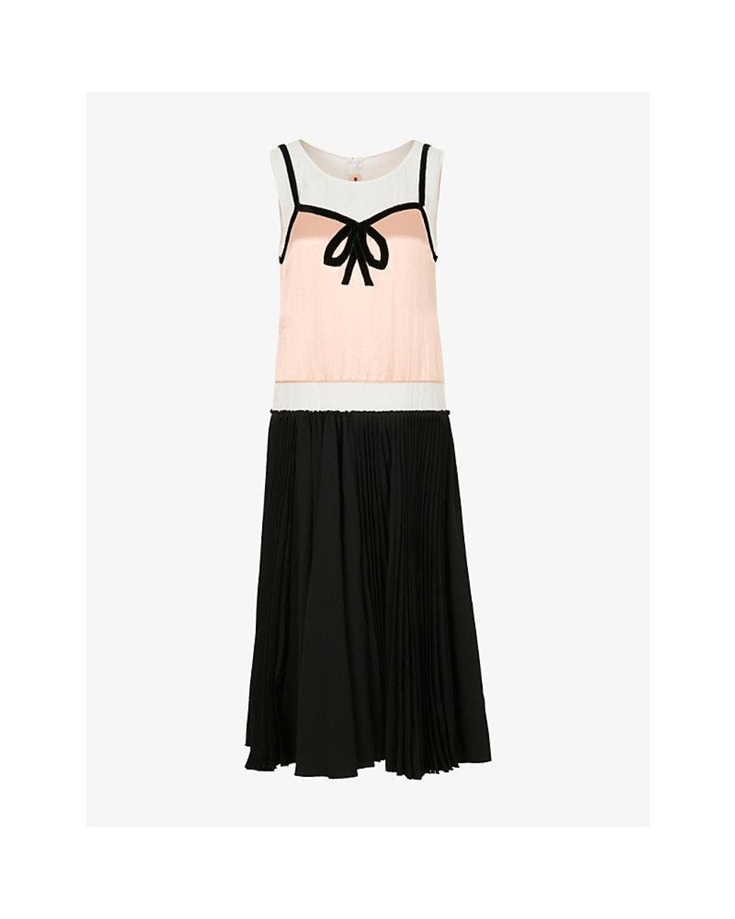 Marni Black Colour-Block Bow Satin Midi Dress